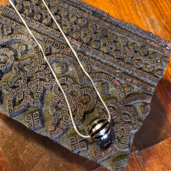 Tiffany & Co. Rare Vintage Silver & Black Enamel Ball Pendant Necklace - Picture 2 of 8